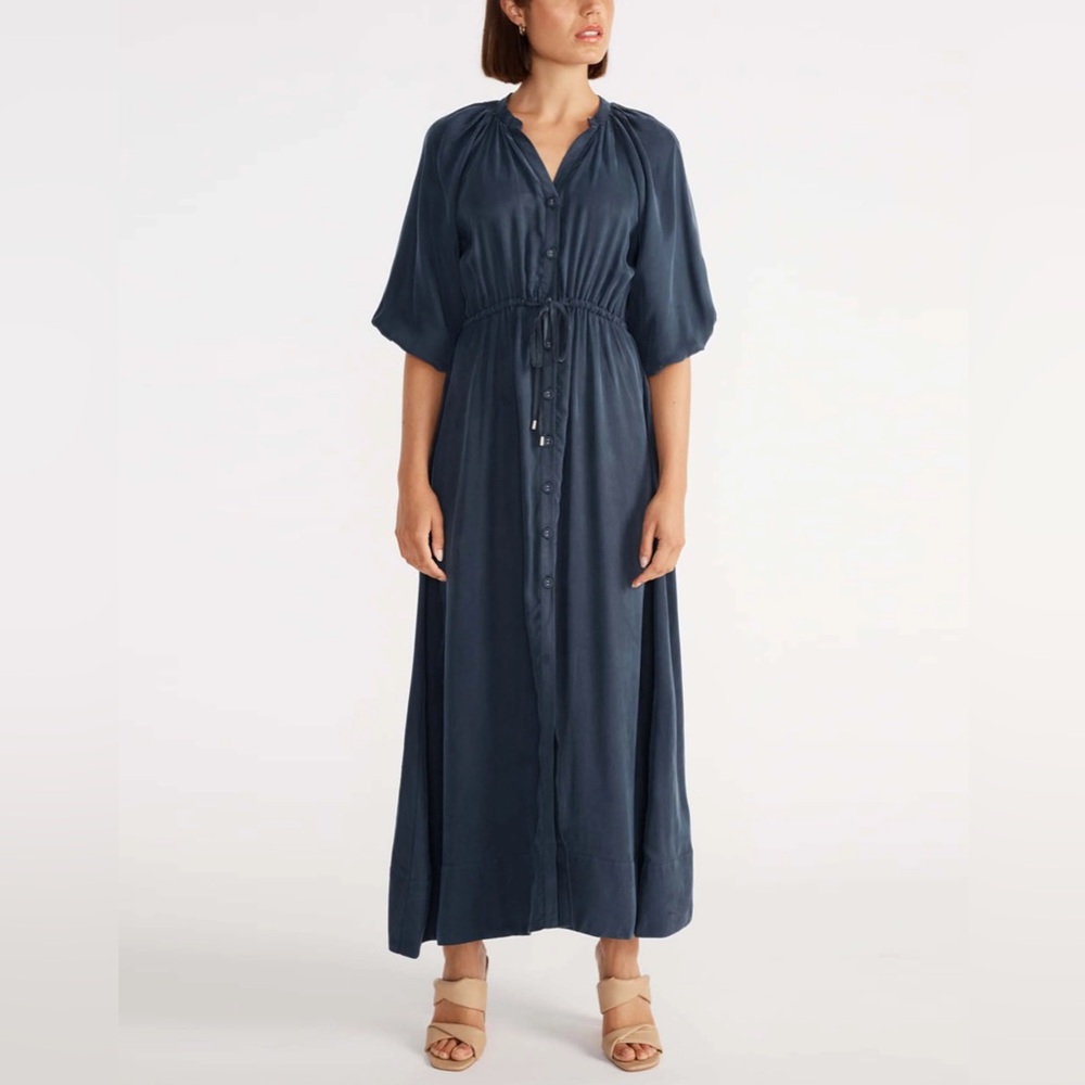 Staple the Label- Nala Cupro navy puffed sleeve maxi dress - size medium